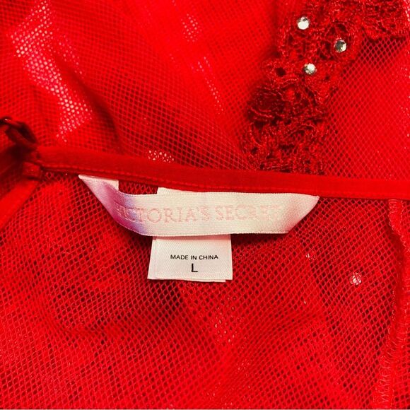 Victoria Secret Vintage Gold Label Lingerie Chemise Slip Rhinestone Red Large - Picture 4 of 6